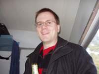 Stefan after opening Nobu's (!) beer bottle